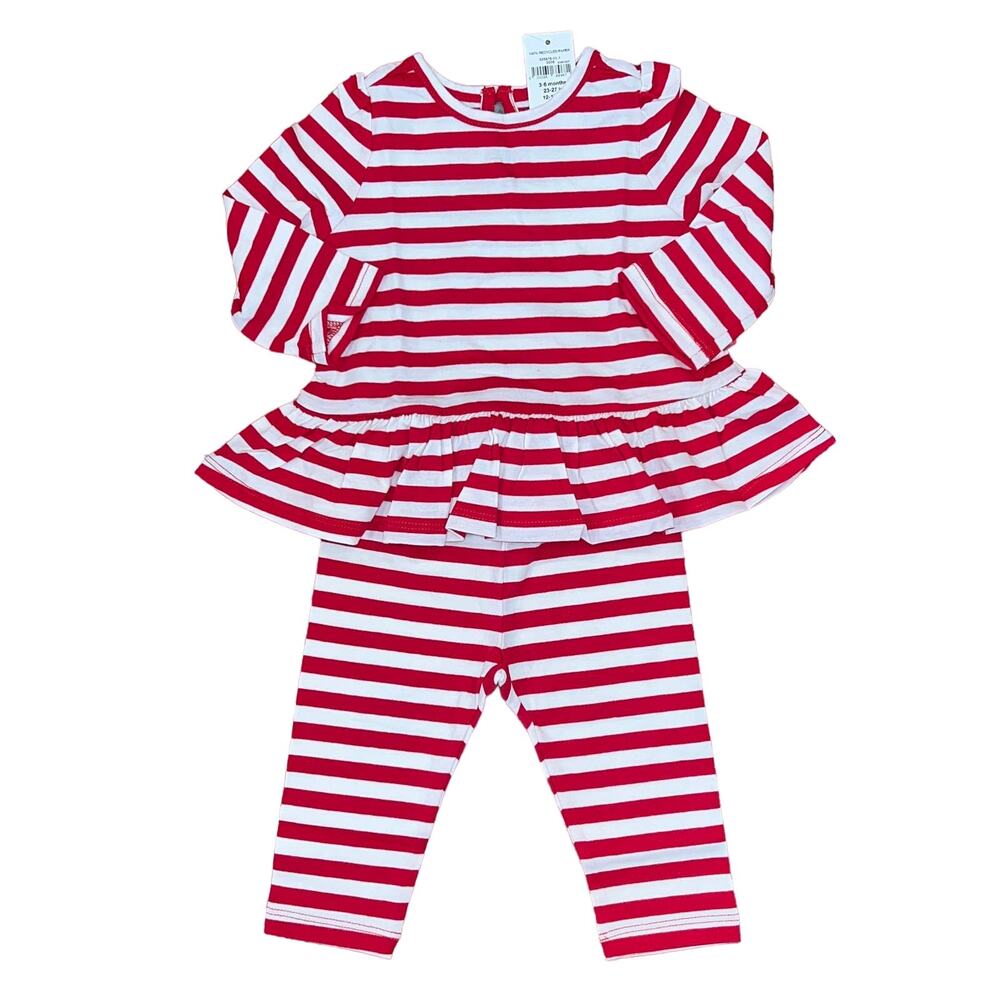 NWT GAP Baby Red & White Stripe Peplum Top & Leggings - SIZE 3-6M